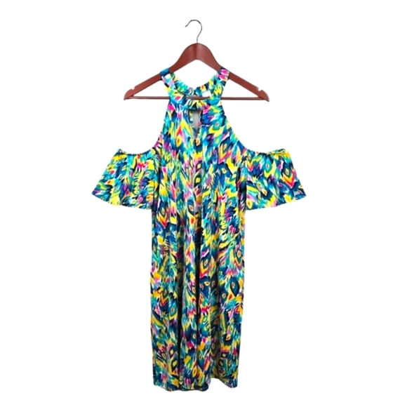 SEW IN LOVE Perfect Paradise‎ Printed Tropical Dress Multi-colored Womens Sz L - Picture 3 of 11